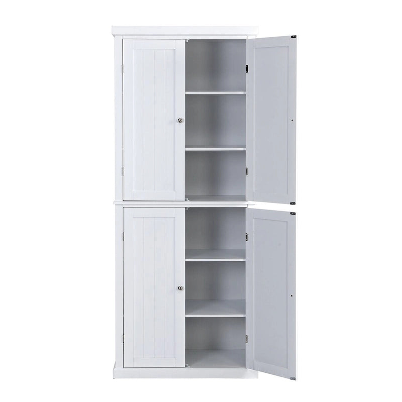 Vrijstaande Hoge Keukenkast met 4 Deuren en Verstelbare Planken - 76x35.5x184 cm