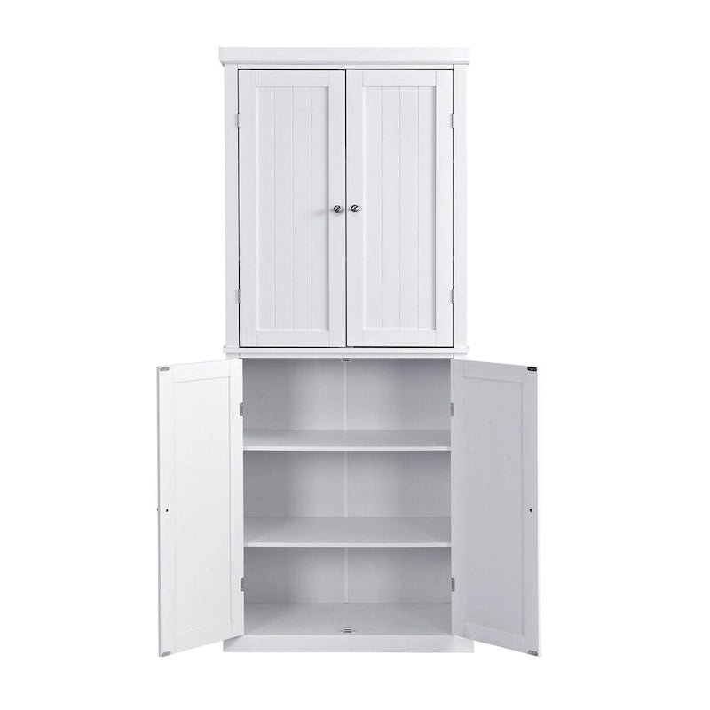 Vrijstaande Hoge Keukenkast met 4 Deuren en Verstelbare Planken - 76x35.5x184 cm