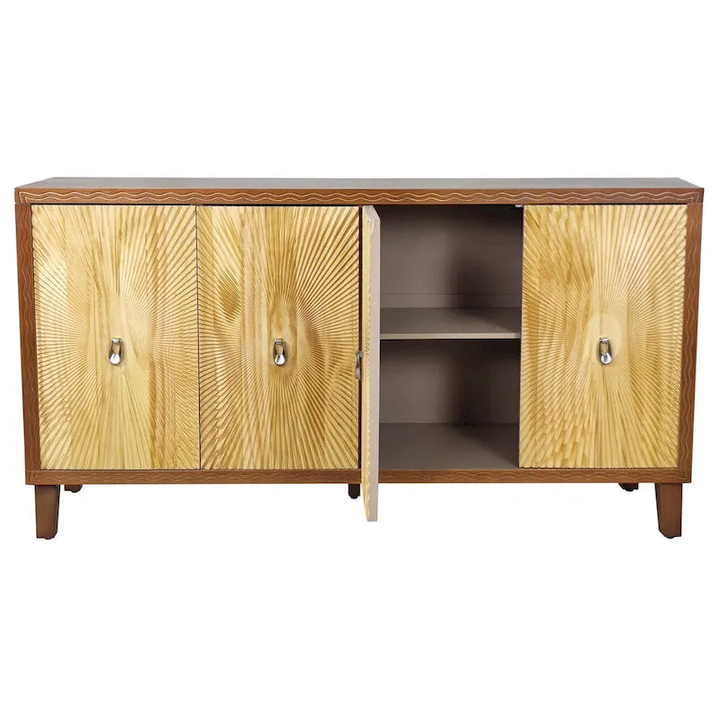 4-Door Carved Buffet Sideboard Cabinet with Adjustable Shelves - 220 lb Capacity