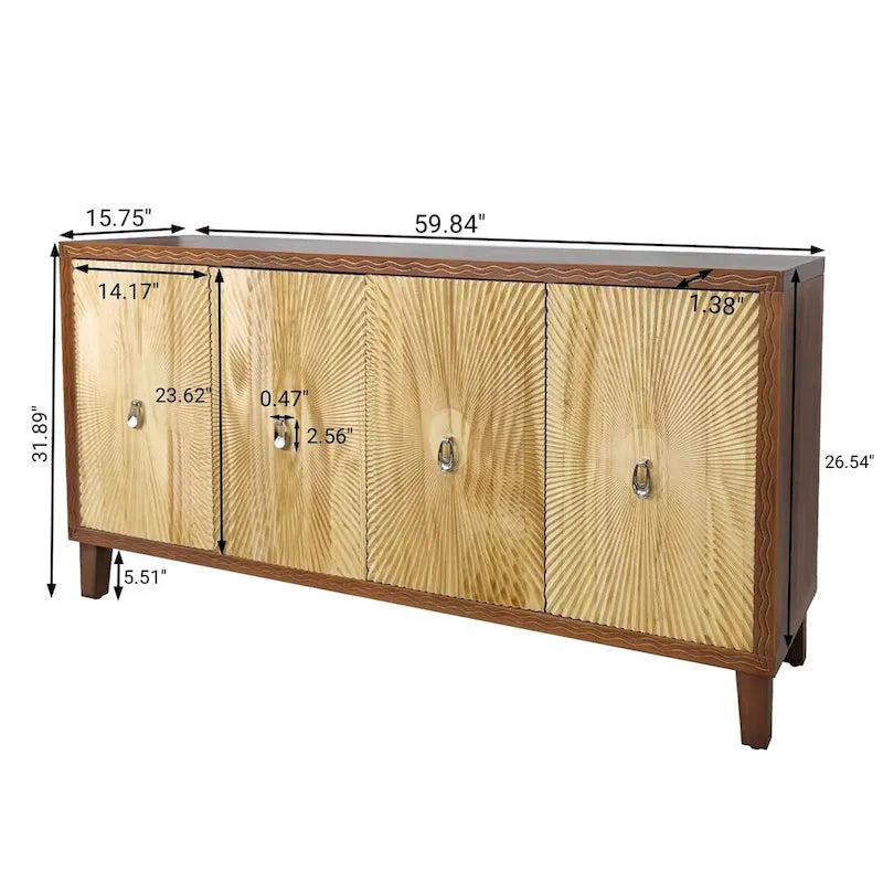 4-Door Carved Buffet Sideboard Cabinet with Adjustable Shelves - 220 lb Capacity