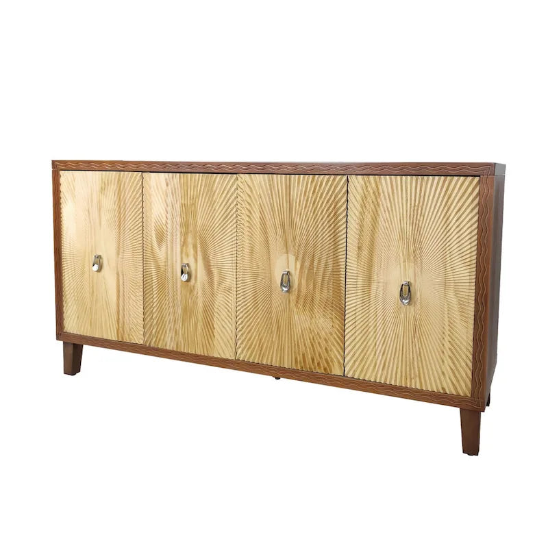 4-Door Carved Buffet Sideboard Cabinet with Adjustable Shelves - 220 lb Capacity