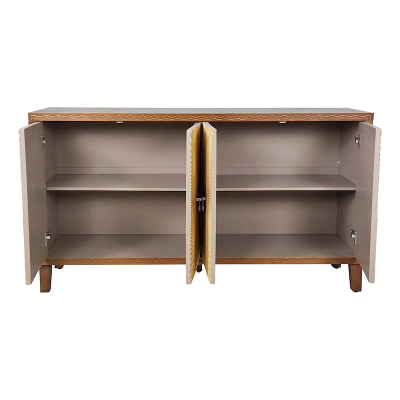 4-Door Carved Buffet Sideboard Cabinet with Adjustable Shelves - 220 lb Capacity