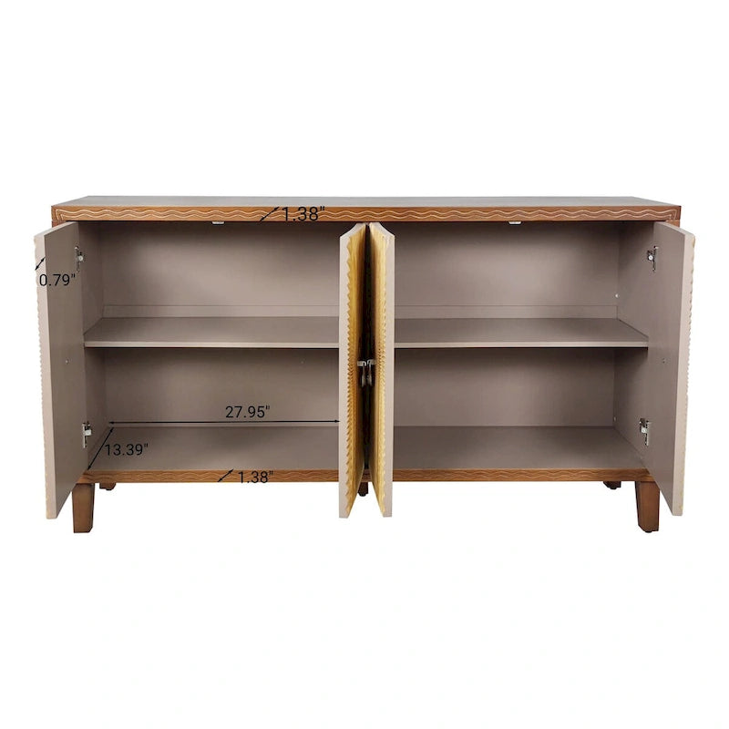 4-Door Carved Buffet Sideboard Cabinet with Adjustable Shelves - 220 lb Capacity