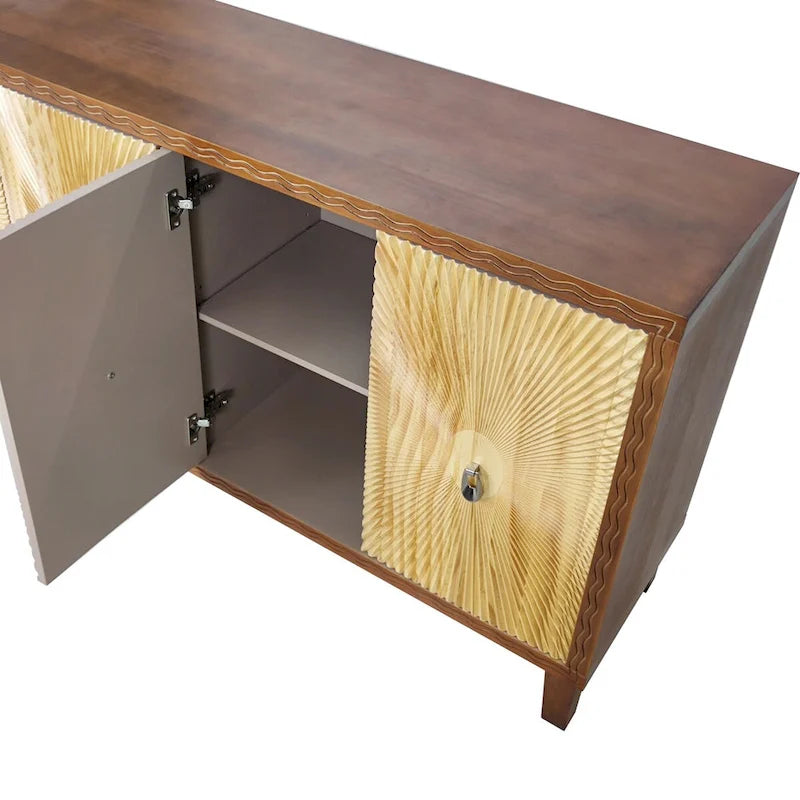 4-Door Carved Buffet Sideboard Cabinet with Adjustable Shelves - 220 lb Capacity