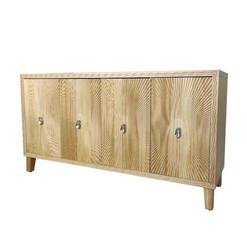 4-Door Carved Buffet Sideboard Cabinet with Adjustable Shelves - 220 lb Capacity