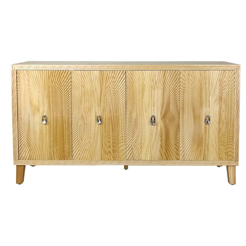4-Door Carved Buffet Sideboard Cabinet with Adjustable Shelves - 220 lb Capacity