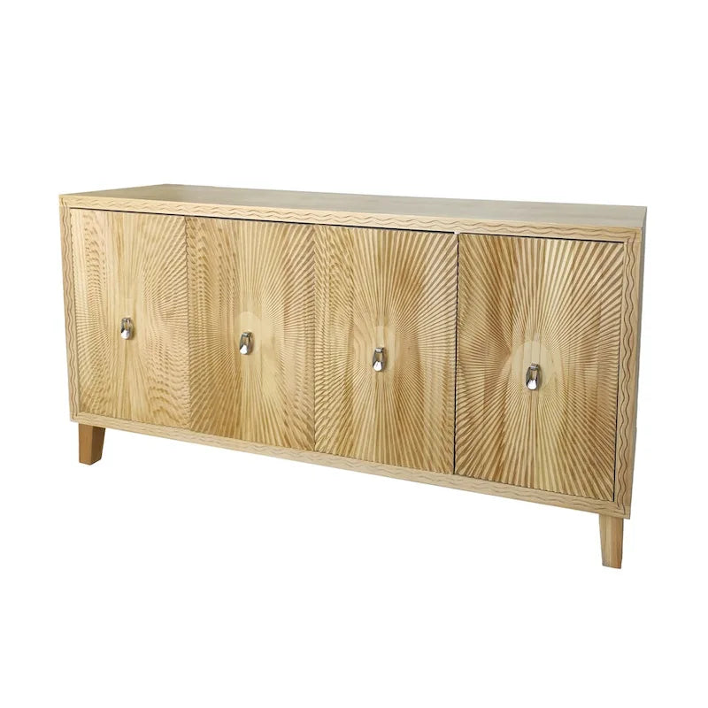 4-Door Carved Buffet Sideboard Cabinet with Adjustable Shelves - 220 lb Capacity