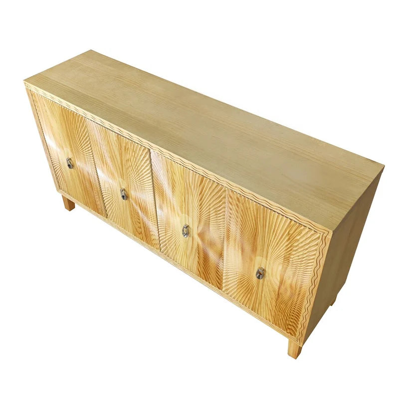 4-Door Carved Buffet Sideboard Cabinet with Adjustable Shelves - 220 lb Capacity