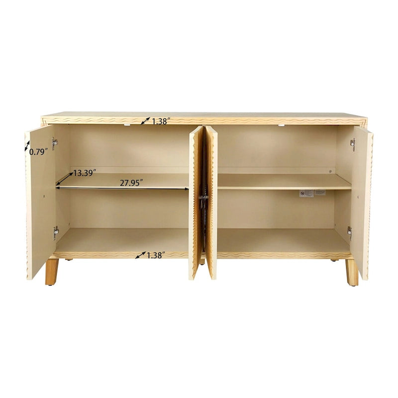 4-Door Carved Buffet Sideboard Cabinet with Adjustable Shelves - 220 lb Capacity