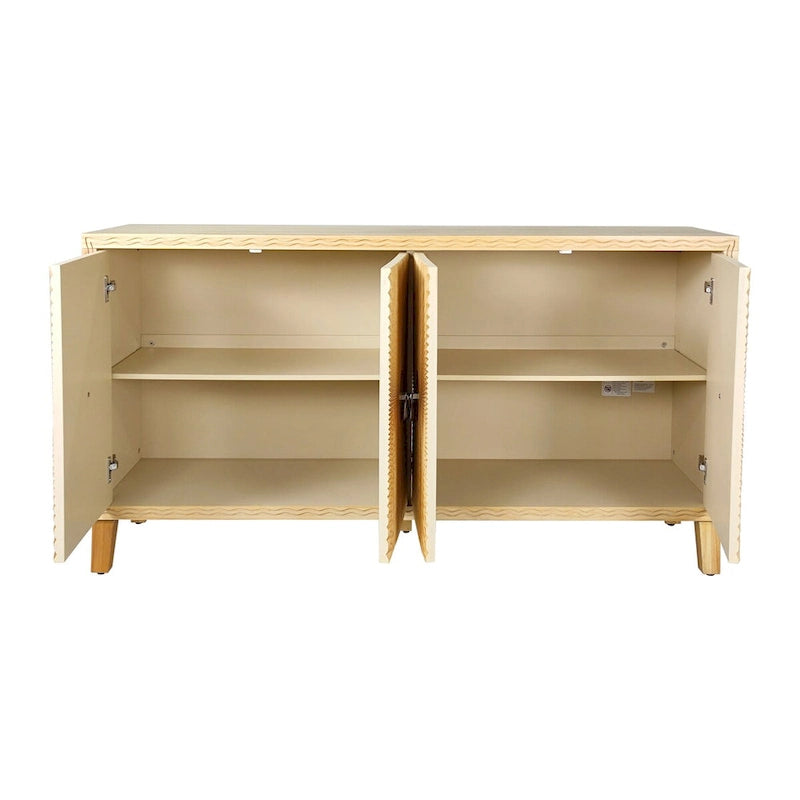 4-Door Carved Buffet Sideboard Cabinet with Adjustable Shelves - 220 lb Capacity