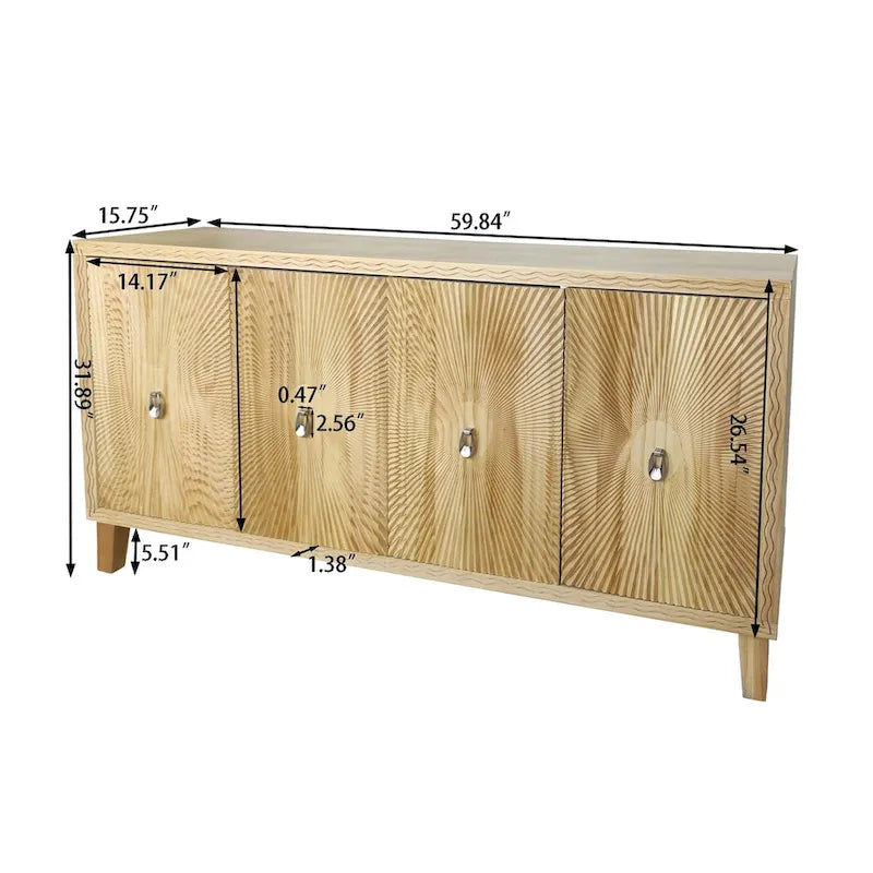 4-Door Carved Buffet Sideboard Cabinet with Adjustable Shelves - 220 lb Capacity