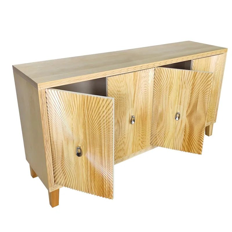 4-Door Carved Buffet Sideboard Cabinet with Adjustable Shelves - 220 lb Capacity