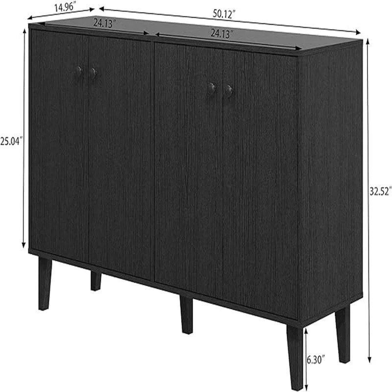 4-Door Buffet Sideboard Cabinet with Open Shelf and Cable Management - 50.12W x 14.96D x 32.52H