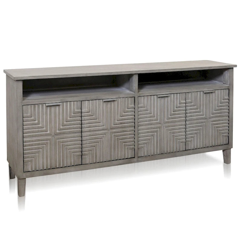 Modern Dressoir met 4 Geometrische Deuren en Uitneembare Planken - Geborsteld Grijs