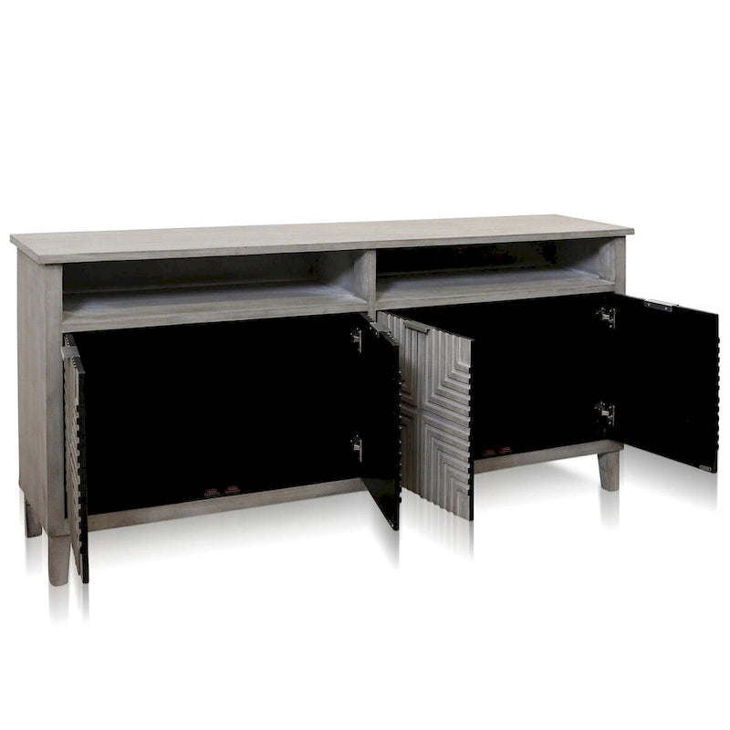 Modern Dressoir met 4 Geometrische Deuren en Uitneembare Planken - Geborsteld Grijs