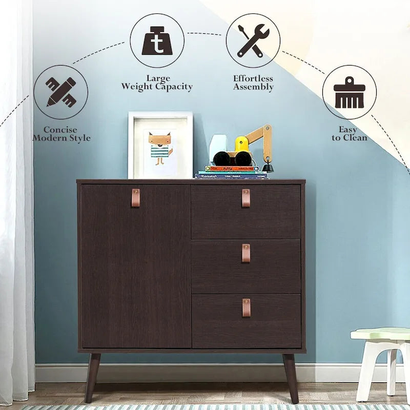 Mid-Century Dressoir met 3 Lades en Verstelbare Plank