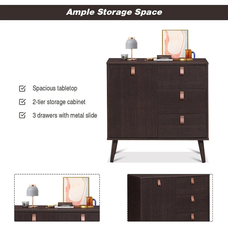 Mid-Century Dressoir met 3 Lades en Verstelbare Plank