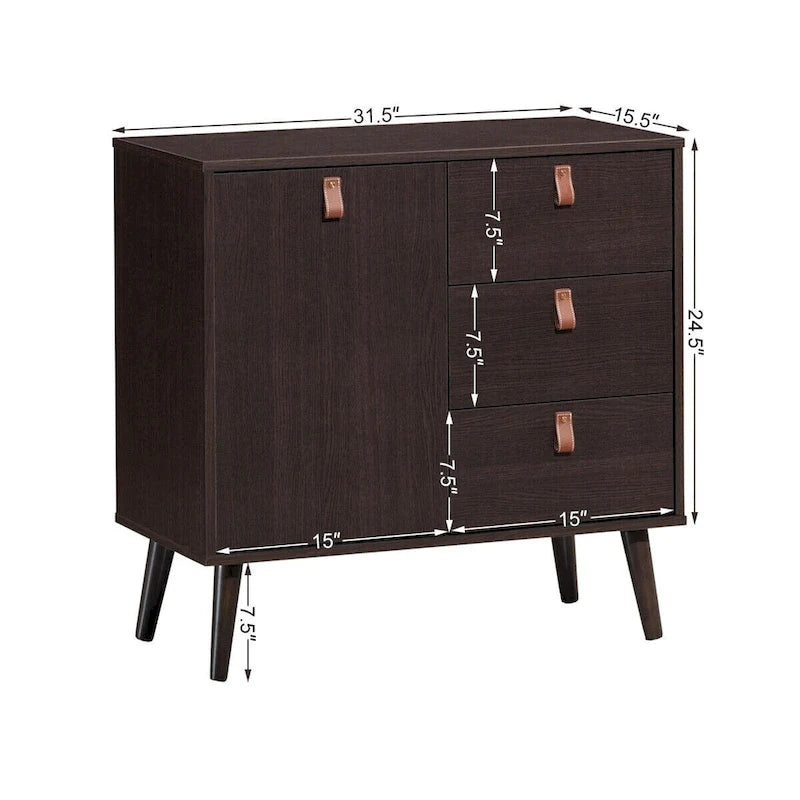 Mid-Century Dressoir met 3 Lades en Verstelbare Plank