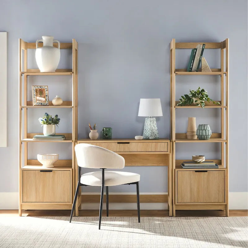 3-Piece Home Office Set - Writing Desk with Drawer and 2 Narrow Bookcases