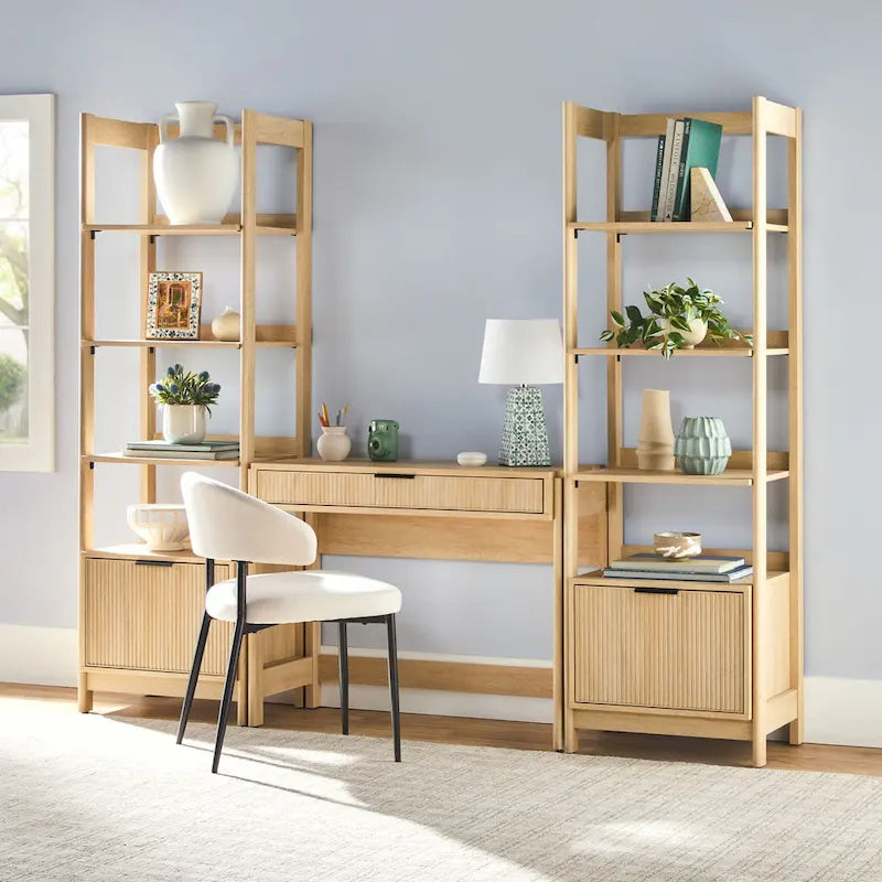 3-delige Thuiskantoor Set - Schrijftafel met Lade en 2 Smalle Boekenkasten