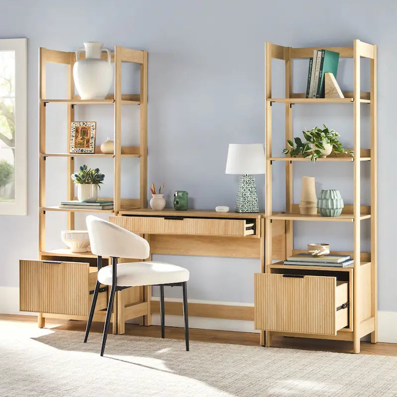 3-Piece Home Office Set - Writing Desk with Drawer and 2 Narrow Bookcases