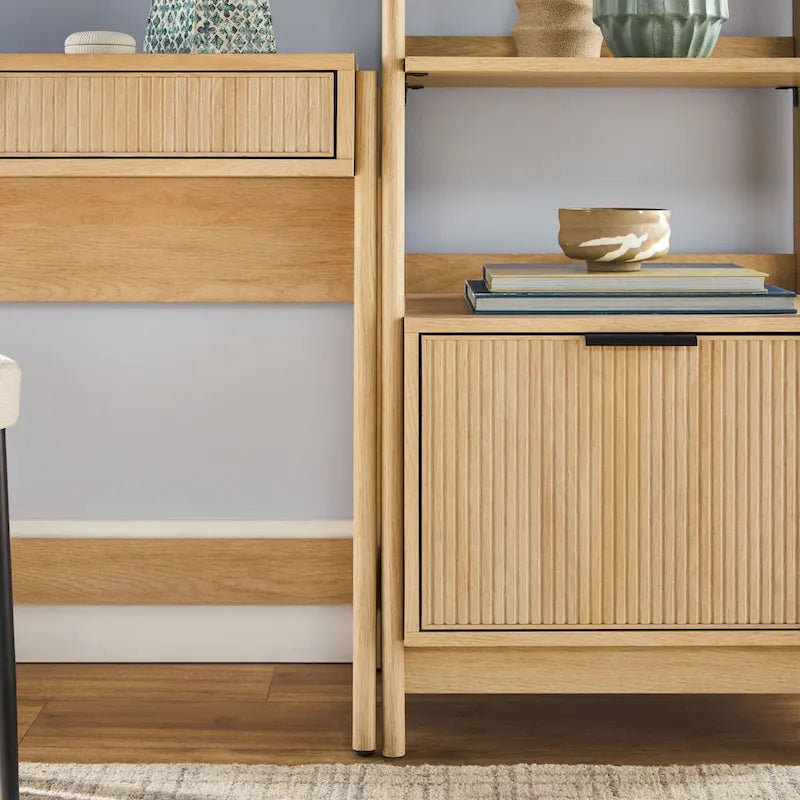 3-delige Thuiskantoor Set - Schrijftafel met Lade en 2 Smalle Boekenkasten