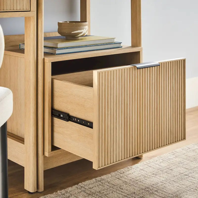 3-delige Thuiskantoor Set - Schrijftafel met Lade en 2 Smalle Boekenkasten