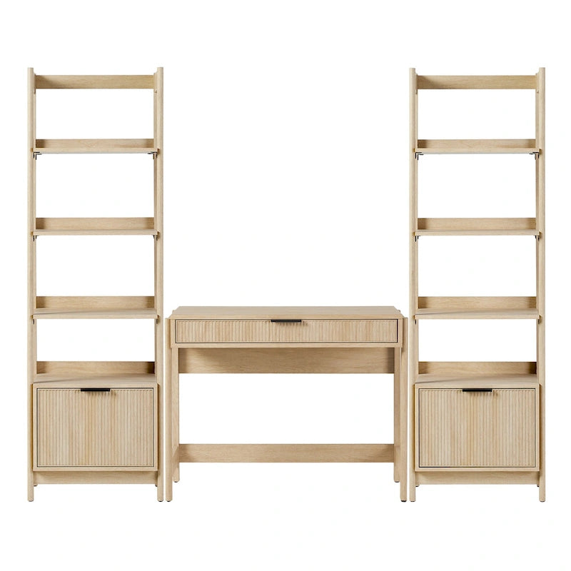 3-delige Thuiskantoor Set - Schrijftafel met Lade en 2 Smalle Boekenkasten