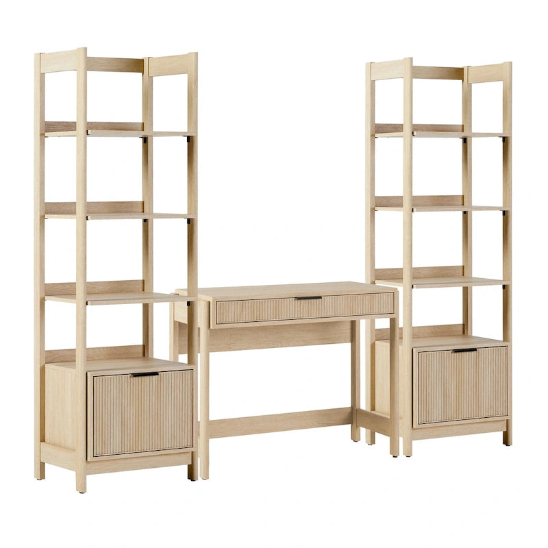 3-delige Thuiskantoor Set - Schrijftafel met Lade en 2 Smalle Boekenkasten