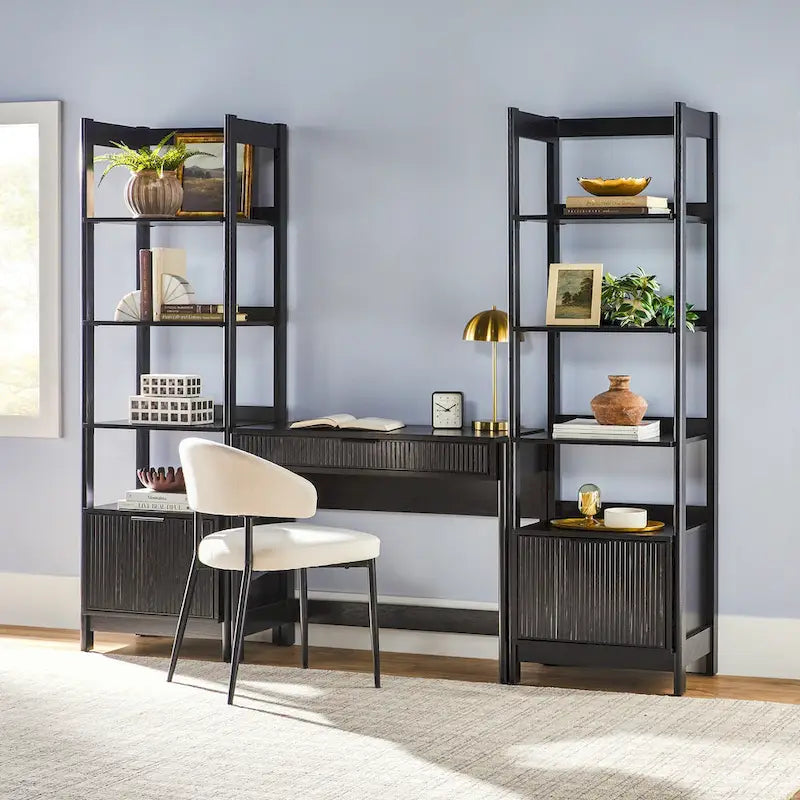 3-delige Thuiskantoor Set - Schrijftafel met Lade en 2 Smalle Boekenkasten