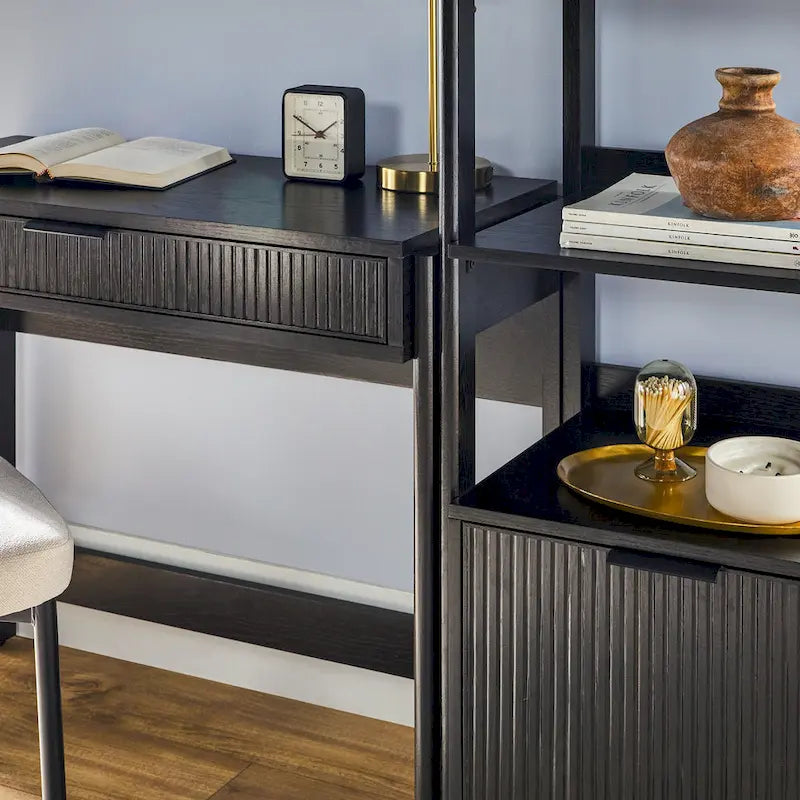 3-delige Thuiskantoor Set - Schrijftafel met Lade en 2 Smalle Boekenkasten