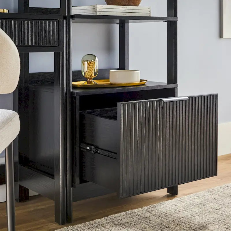 3-delige Thuiskantoor Set - Schrijftafel met Lade en 2 Smalle Boekenkasten