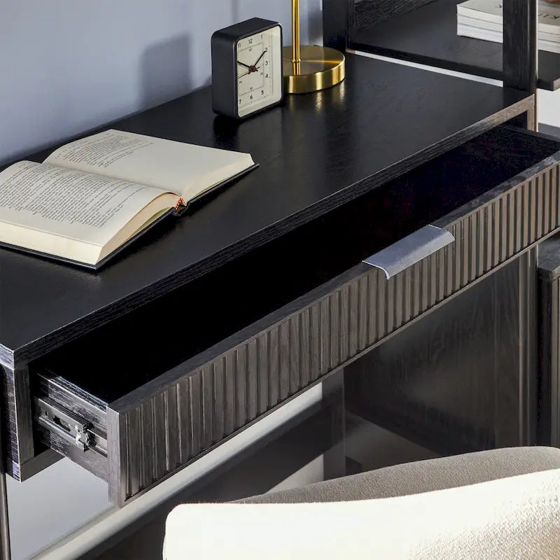 3-delige Thuiskantoor Set - Schrijftafel met Lade en 2 Smalle Boekenkasten