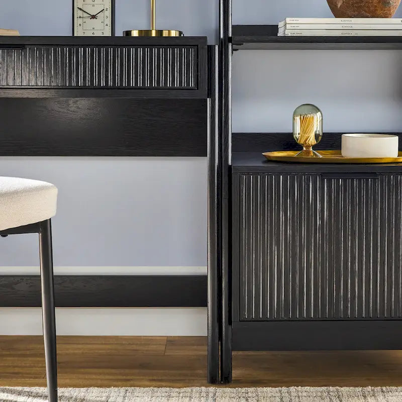 3-delige Thuiskantoor Set - Schrijftafel met Lade en 2 Smalle Boekenkasten