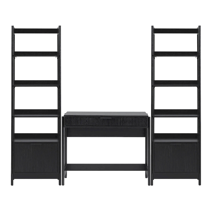 3-delige Thuiskantoor Set - Schrijftafel met Lade en 2 Smalle Boekenkasten