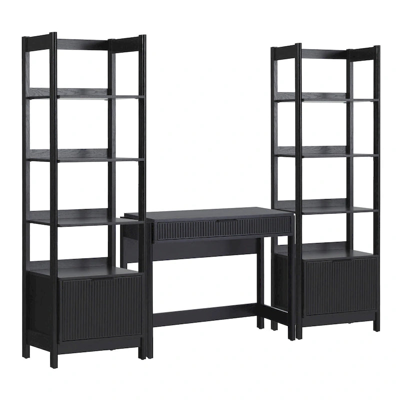 3-delige Thuiskantoor Set - Schrijftafel met Lade en 2 Smalle Boekenkasten