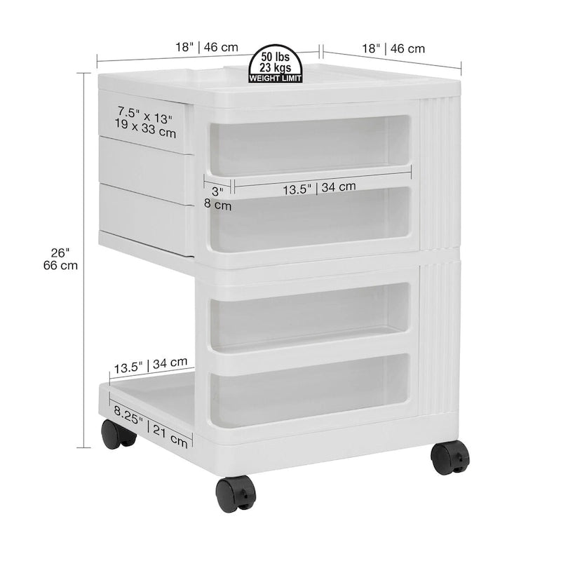 18x18x26 Mobile Rotating 4-Sided Art and Craft Storage Cart