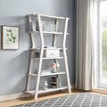 4-Tier Open Display Cabinet with Center Drawer and Art Deco Legs - White Oak