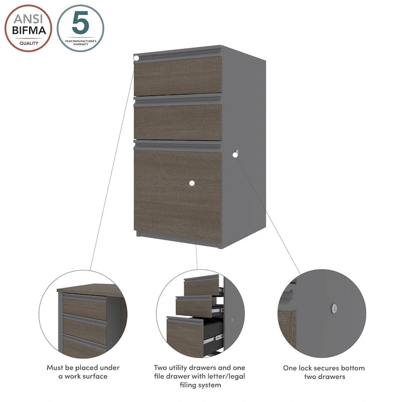 16-Inch Add-On Desk Pedestal with 2 Utility Drawers and 1 File Drawer