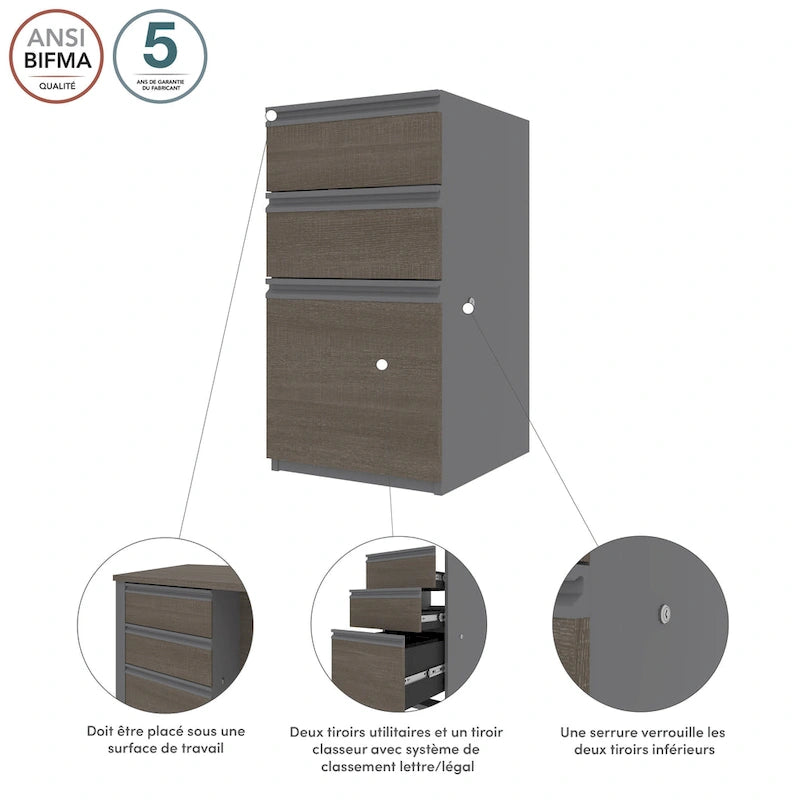 16-Inch Add-On Desk Pedestal with 2 Utility Drawers and 1 File Drawer