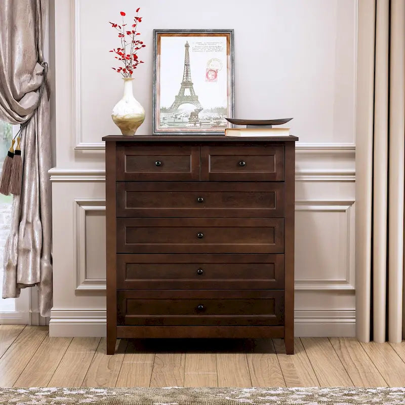 Solid Wood Spray-Painted Drawer Dresser - 37.8W x 17.72D x 42.56H, 160 lb Capacity