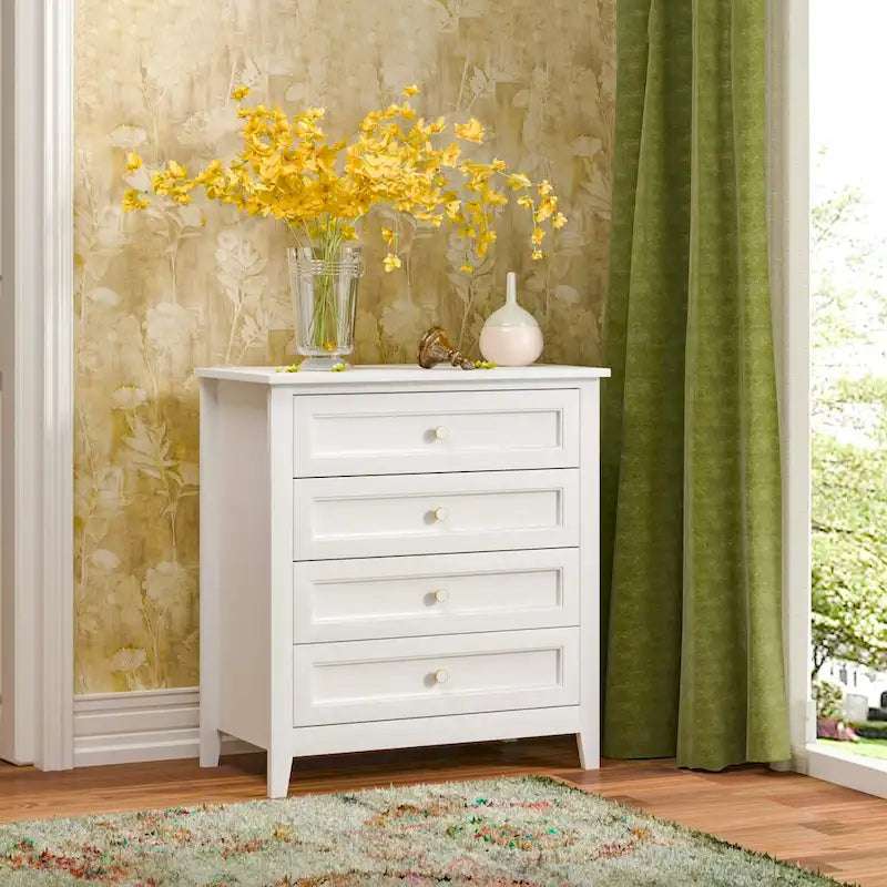 Solid Wood Spray-Painted Drawer Dresser - 37.8W x 17.72D x 42.56H, 160 lb Capacity