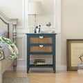 2-Drawer Natural Rattan End Table with Solid Wood Veneer - Bedroom and Living Room