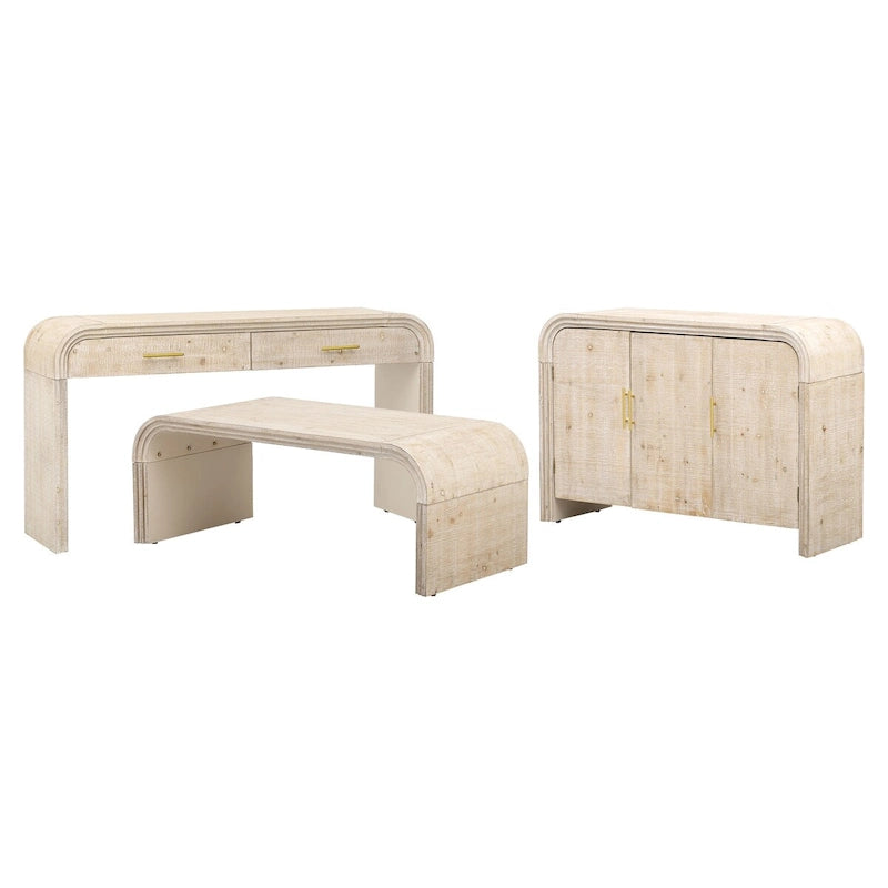 Retro 3-Piece Furniture Set - Sideboard, Console Table, and Coffee Table with Gold Handles