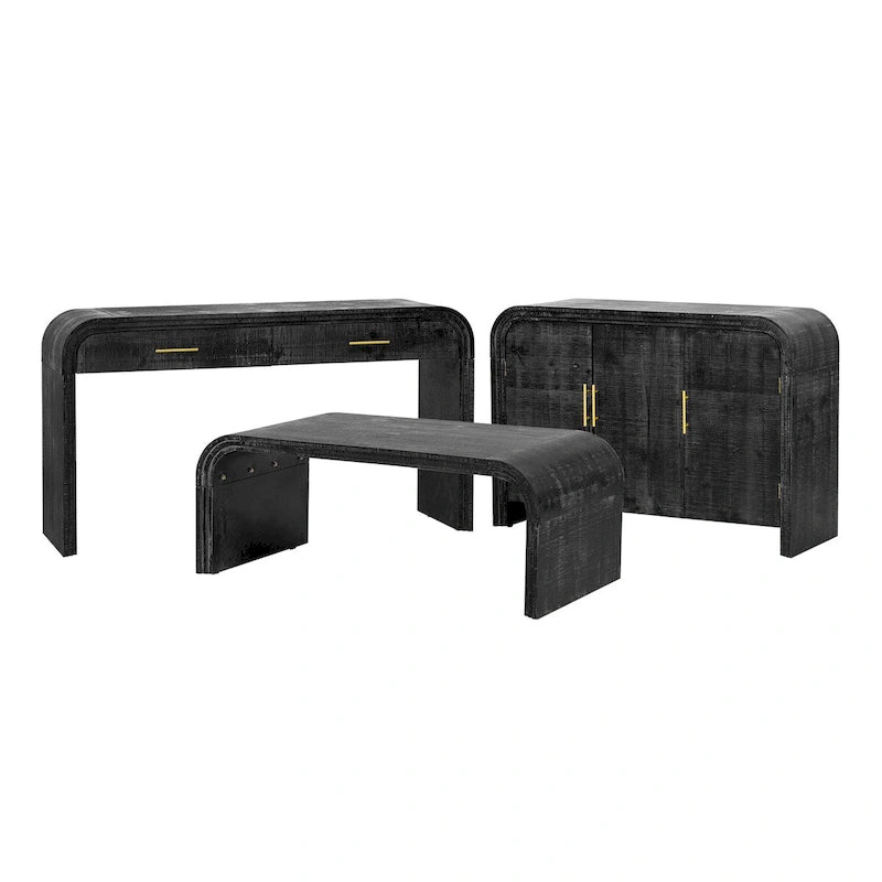 Retro 3-Piece Furniture Set - Sideboard, Console Table, and Coffee Table with Gold Handles