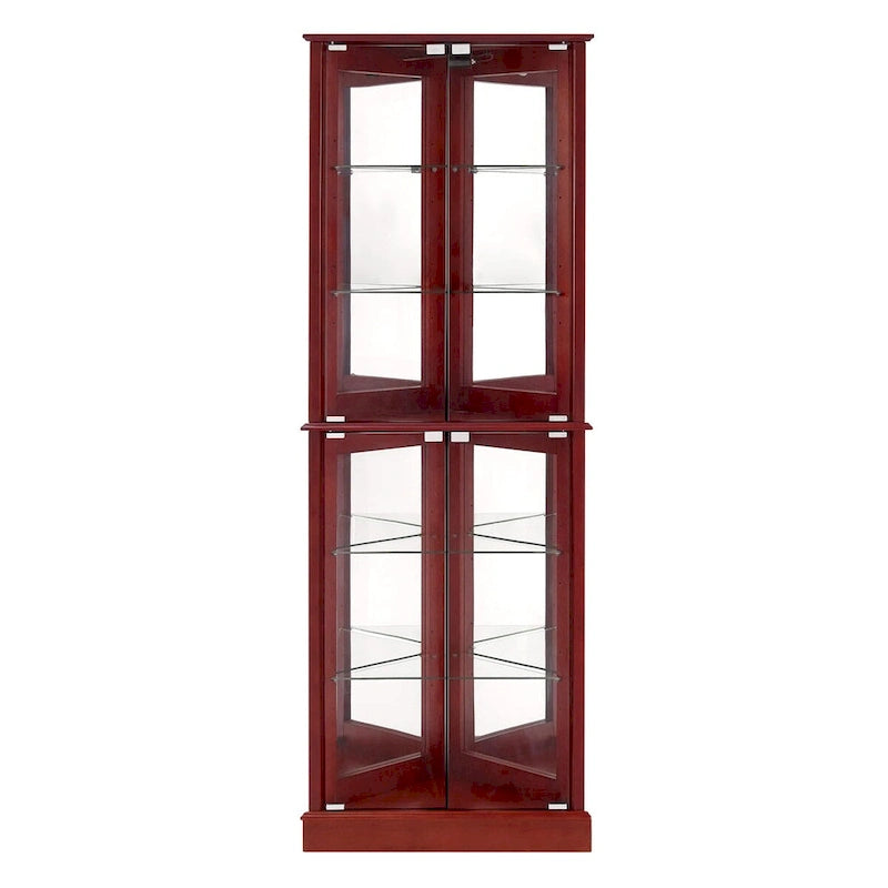 Lighted Corner Curio Cabinet with Mirrored Back and Glass Shelves