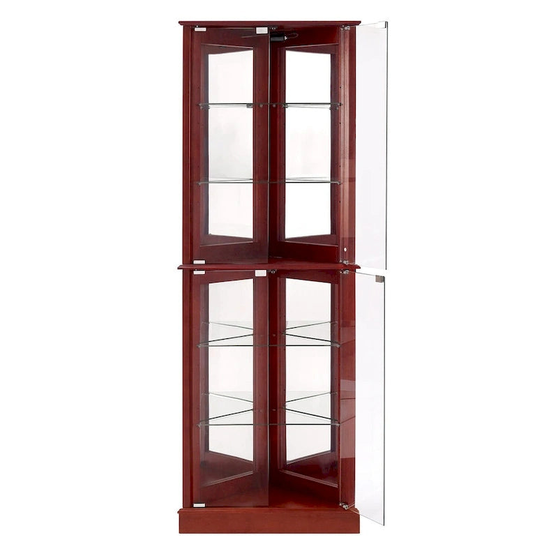 Lighted Corner Curio Cabinet with Mirrored Back and Glass Shelves