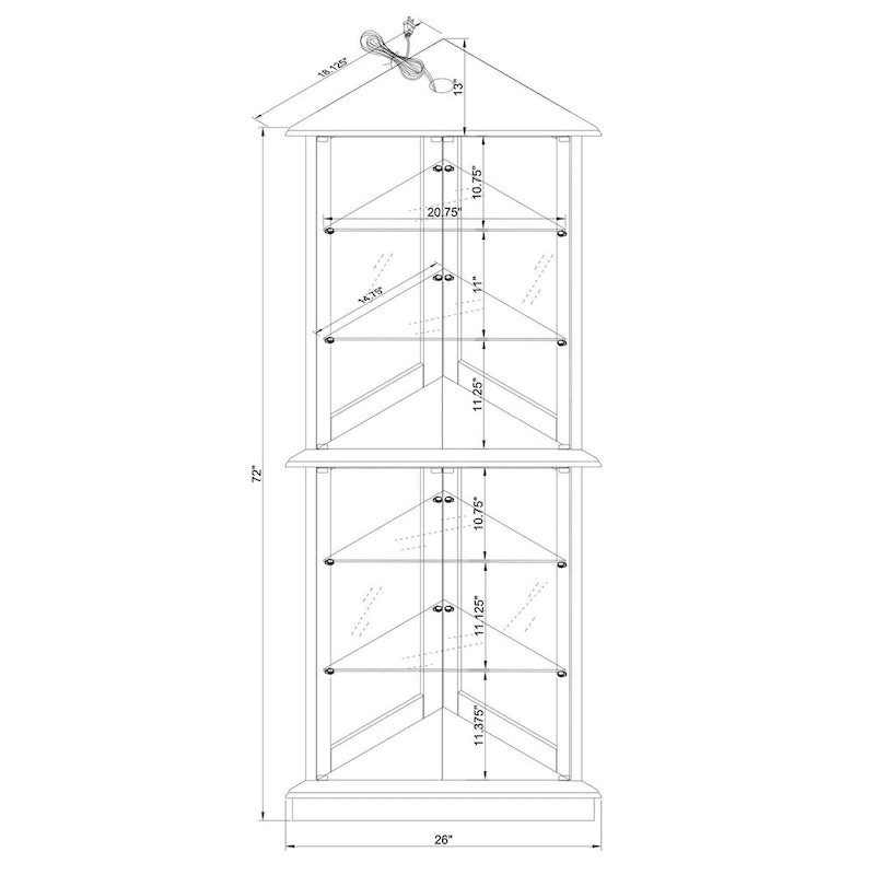 Lighted Corner Curio Cabinet with Mirrored Back and Glass Shelves