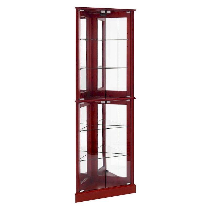 Lighted Corner Curio Cabinet with Mirrored Back and Glass Shelves