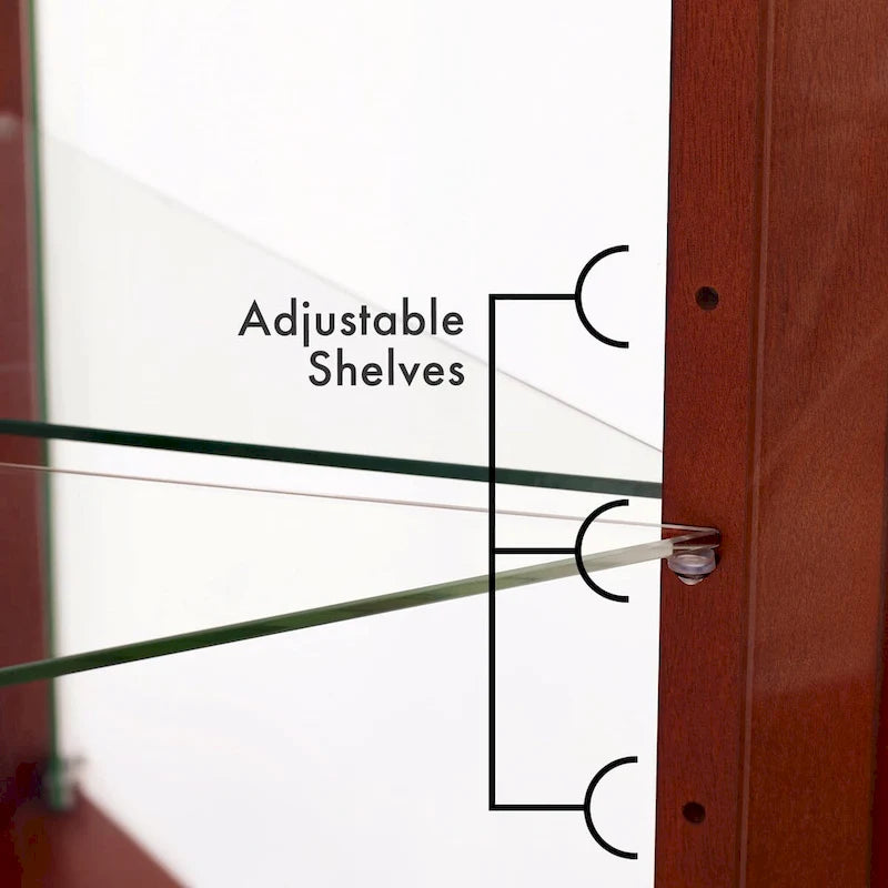 Lighted Corner Curio Cabinet with Mirrored Back and Glass Shelves
